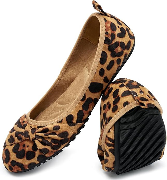 Ecetana Womens Flats Shoes Dressy: Round Toe Bowknot Suede Foldable Ballet Flats Comfortable Casual Slip On Loafers