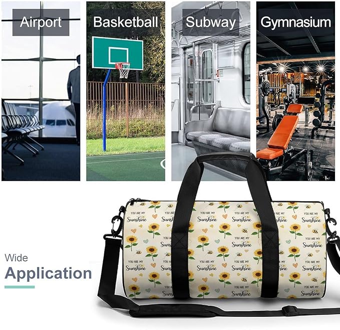 Weekender Carry on Beach Yoga Overnight Luggage Bag Gym Sports Travel Workout Bag Overnight Bags (You Are My Sunshine Bees Sunflowers Print)