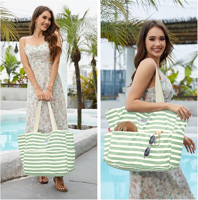 HOMESPON Large Waterproof Beach Bag for Women Sandproof Tote Bag Pool Bag with Zipper and Pockets for Travel Vacation Gym
