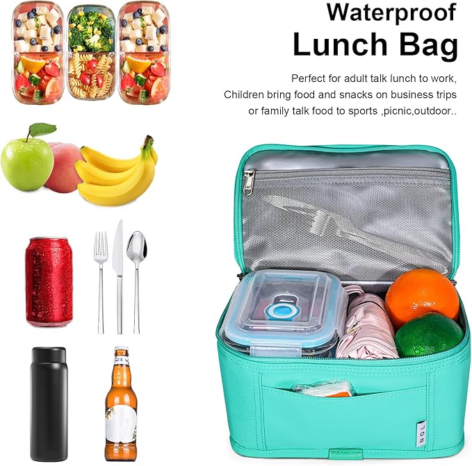 NOL Natural Organic Lifestyle Small Lunch Bag Mini Lunch Box Insulated Lunch Bag for Men/Women Leakproof Cooler Tote Bag Lightweight Nylon Waterproof Lunch Box For Work,Cyan