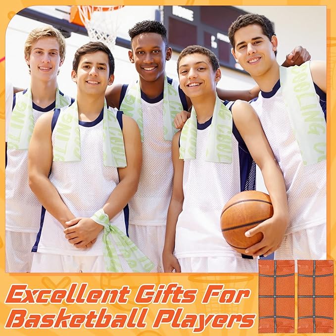 Frienda 12 Count Disposable Cooling Towel, 23.6''x 7.9'' Large Cooling Body Wipes, Baseball Basketball Softball Soccer Ice Towel for Hot Weather, Individually Wrapped for Sport Player (Basketball)