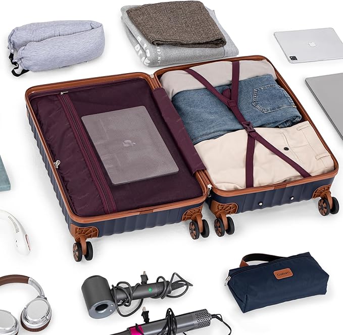 Luggage Sets 5 Piece with TSA Lock Spinner Wheels, Unisex Hard Case ABS Suitcase Set, Hardshell Lightweight Waterproof Travel Hardside Suitcases with Wheels for Women Men, Sky Blue
