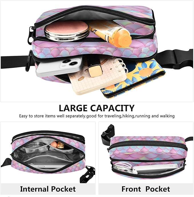 Colorful Mermaid Scale Fanny Pack for Women Men Water Resistant Fashion Waist Packs with Adjustable Strap Belt Bag for Travel Workout Jogging Hiking 21219392