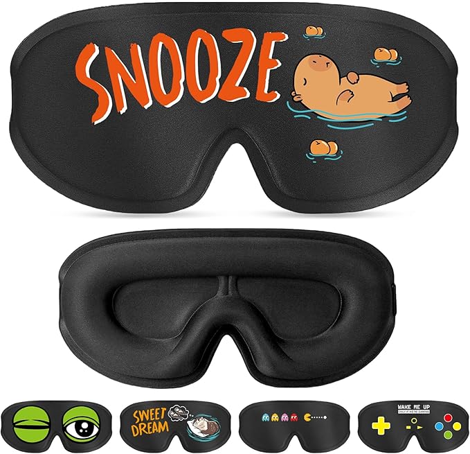 Funny 3D Zero Pressure Sleep Eye Mask for Men Women Side Sleeper, Adjustable Blackout Soft Breathable Eye Masks for Travel Nap Night Sleep, Humorous Gift Stocking Stuffers (Snooze)