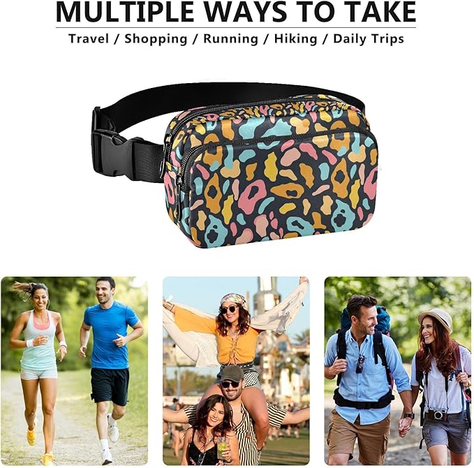 Color Leopard Fanny Pack for Women Men Water Resistant Fashion Waist Packs with Adjustable Strap Belt Bag for Travel Workout Jogging Hiking 21220403
