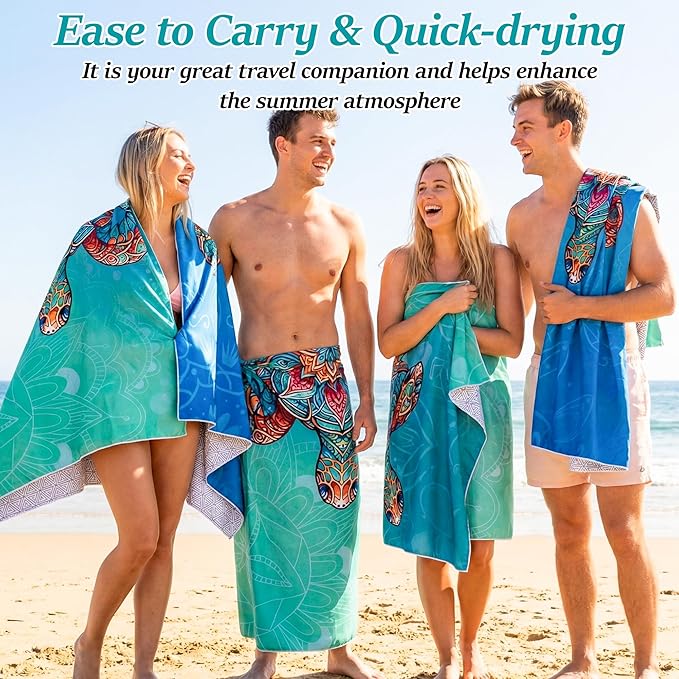 Turtle Oversized Beach Towel - Blue Turtle Sand Free Thin Quick Dry Lightweight Microfiber Towel 71"x35", Beach Accessories for Kid Adult Travel Sport Bath Swimming Camping Pool Vacation Essentials