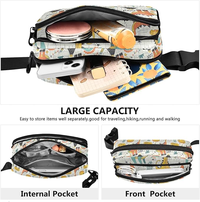 Cute Dinosaurs Fanny Pack for Women Men Water Resistant Fashion Waist Packs with Adjustable Strap Belt Bag for Travel Workout Jogging Hiking 21219910