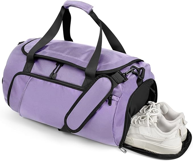 Gym Bag for Men Women With Shoe Compartment & Wet PocketWater Resistant Sports Gym Bag 、shoulder bag、messenger bag Carry On Duffel Bag forWeekend Overnight Traveling (Purple)