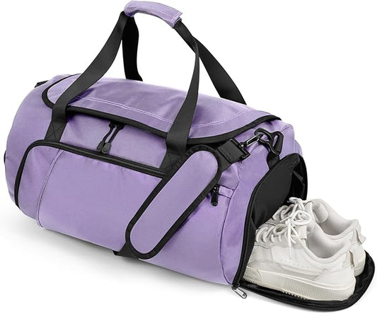 Gym Bag for Men Women With Shoe Compartment & Wet PocketWater Resistant Sports Gym Bag 、shoulder bag、messenger bag Carry On Duffel Bag forWeekend Overnight Traveling (Purple)