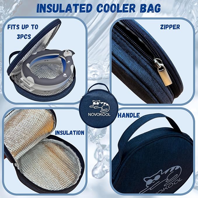 Neck Cooling Tube with Insulated Bag - Reusable Ice Ring Neck Cooler Wrap Indoor Outdoor - Wearable Cooling Ring - Relief for Summer and Hot Flashes - Freezes Under 64℉ (Blue and White)