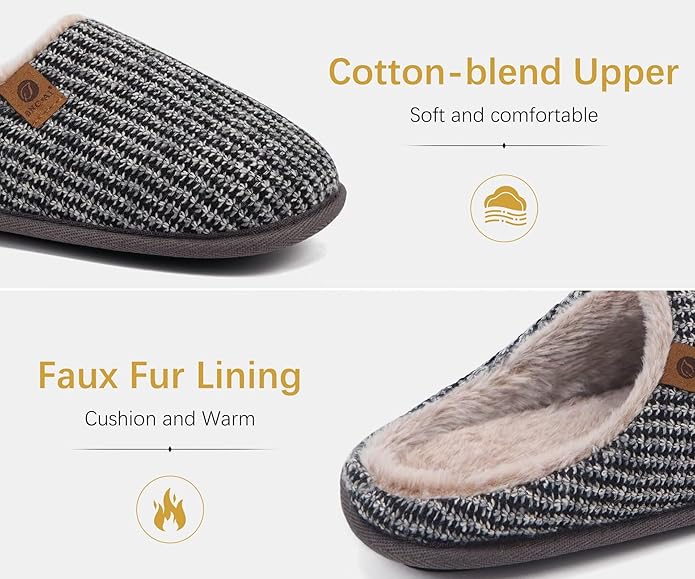 ONCAI Men's House Slippers Memory Foam Slip-On Warm Cozy Scuff Home Bedroom Shoes with Indoor/Outdoor Rubber Soles US Size 7-15