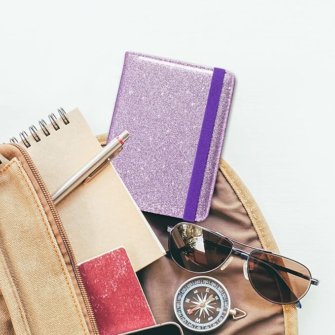 ACdream Passport Holder Cover, Leather Travel Wallet Case, RFID Blocking Document Organizer Protecrtor, with Slots for Credit Cards, Boarding Pass, for Women and Men, Glitter Purple