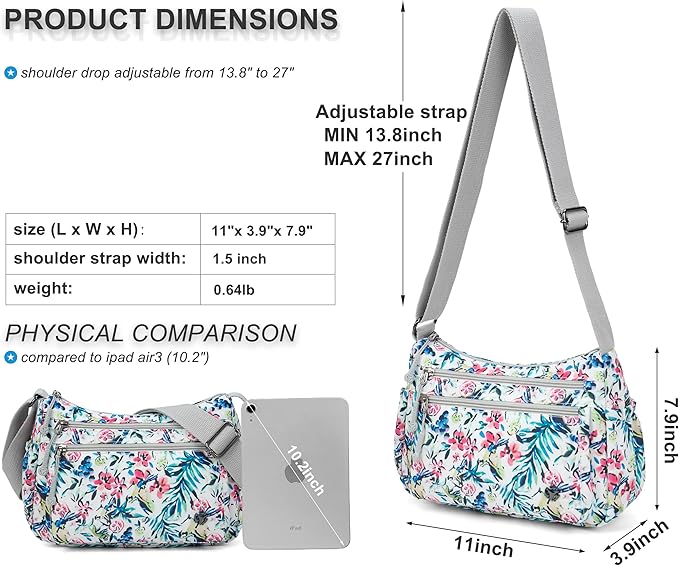 Casual Crossbody Bag with Anti Theft Pocket - Women Lightweight Water-Resistant Purse Bag