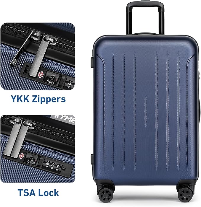 KYME Luggage Sets 2 Piece Hardshell 20"/24" Suitcase with Double Spinner Wheels Hardside Suitcases Sets with TSA Lock PC+ABS Travel Luggage (Navy Blue, 2Pcs Set(20"/24"))