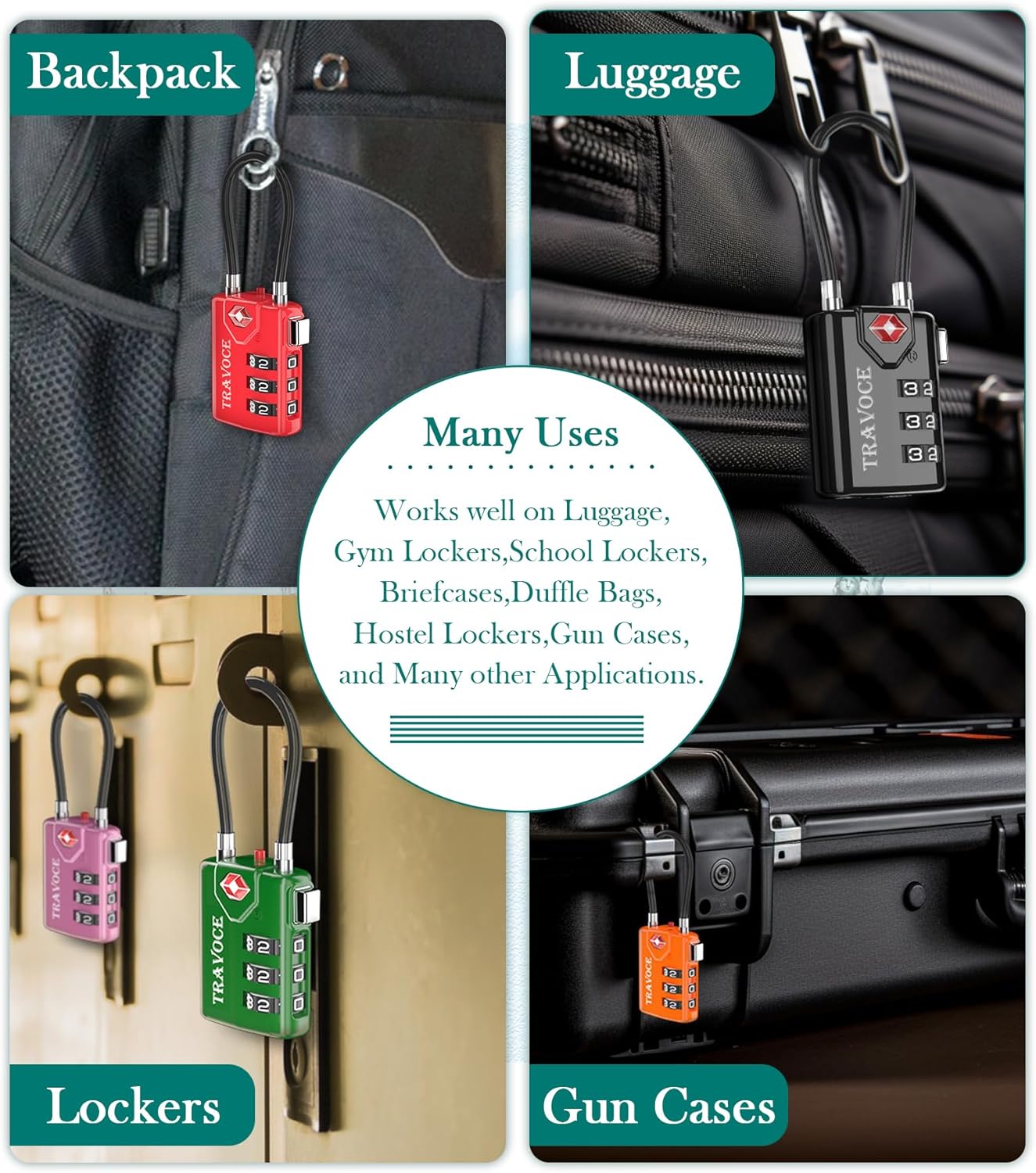 Search Alert TSA Approved Travel Combination Luggage Cable Locks for Suitcase, Gym Locker,Toolbox,Backpack 1,2,4,6 &10 pk (Yellow 4 Pack)