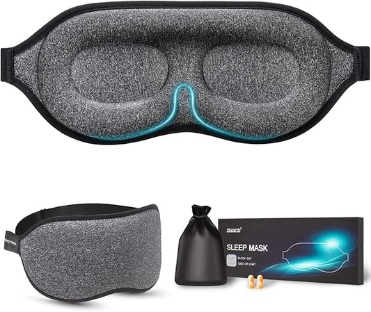 ZGGCD Sleep Mask, 100% Blackout Sleeping Mask for Side Sleeper, 3D Contoured Eye Mask for Women Men, Night Blindfold with Adjustable Strap, Soft Comfortable Eye Cover with Travel Pouch and Earplugs