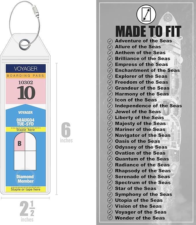 Cruise On Royal Caribbean Cruise Luggage Tag Holder (4 Pack) – Fits All Royal Caribbean Ships, Durable Travel ID Holders for 2026-2027 Cruises, Clear Waterproof Cruise Essentials