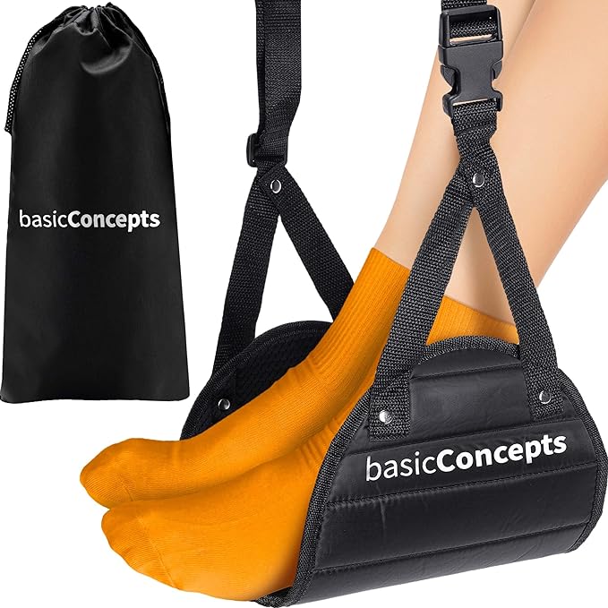 BASIC CONCEPTS Airplane Foot Hammock for Plane Travel Essentials - Airplane Travel Essentials, Long Flight Foot Rest - Plane Gadgets