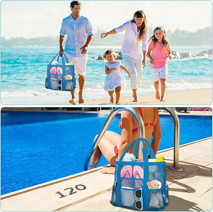 Mesh Beach Bags for Women - Family Beach Tote Bag for Toys, Towels, Travel Vacation Cruise Essentials
