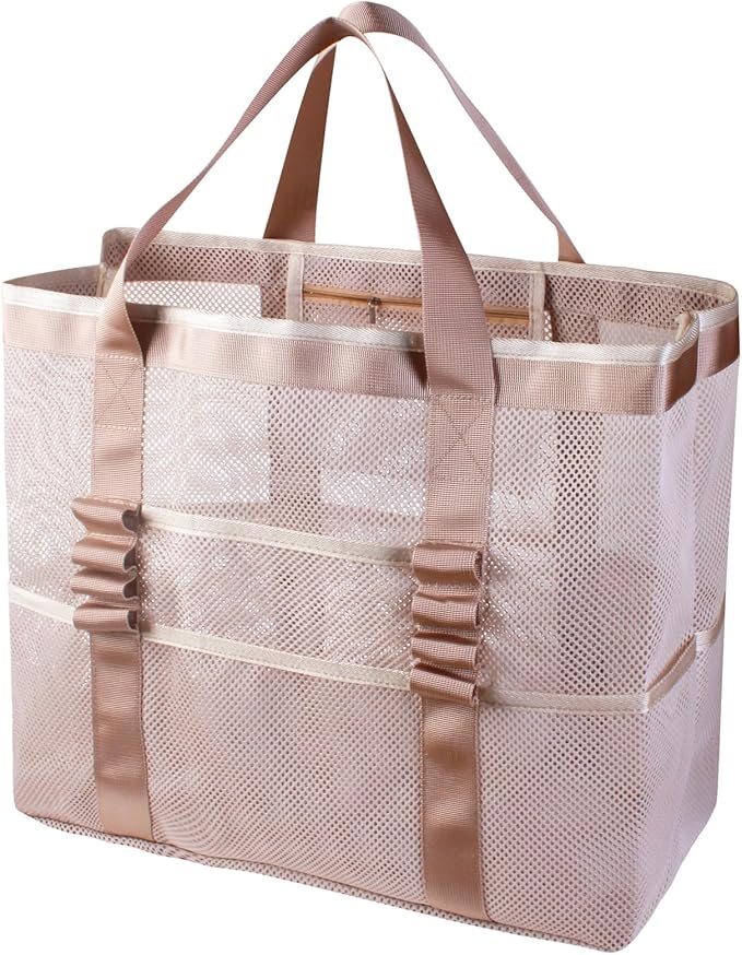 Large Mesh Beach Bag – Lightweight Beach Tote with 9 Pockets, Beach Bag for Women, Men, Family Essentials