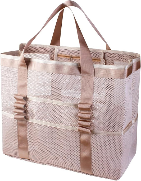 Large Mesh Beach Bag – Lightweight Beach Tote with 9 Pockets, Beach Bag for Women, Men, Family Essentials