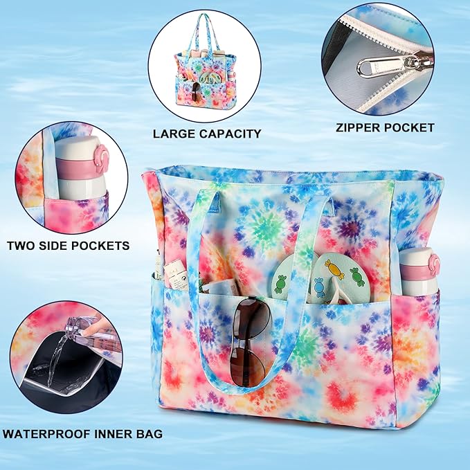 LEDAOU Beach Bag Waterproof Sandproof Women Beach Tote Pool Bag with Zipper for Swim Gym Grocery Travel with Wet Pocket | Sandproof, with Zipper, for Gym, Grocery, Travel, with Wet Pocket