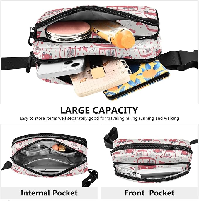 Kawaii Cat Bus Fanny Pack for Women Men Water Resistant Fashion Waist Packs with Adjustable Strap Belt Bag for Travel Workout Jogging Hiking 21220289