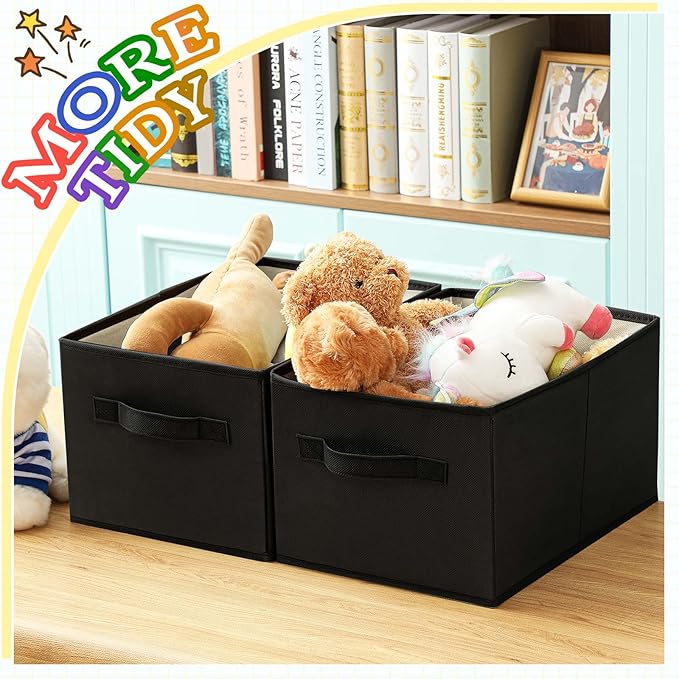 Yinder 4 Pcs Cube Storage Bin 14''x10''x8'' Storage Bins for Room Decor Colorful Bins Foldable Baskets for Nursery Organizer Boxes Fabric Boxes (Black)
