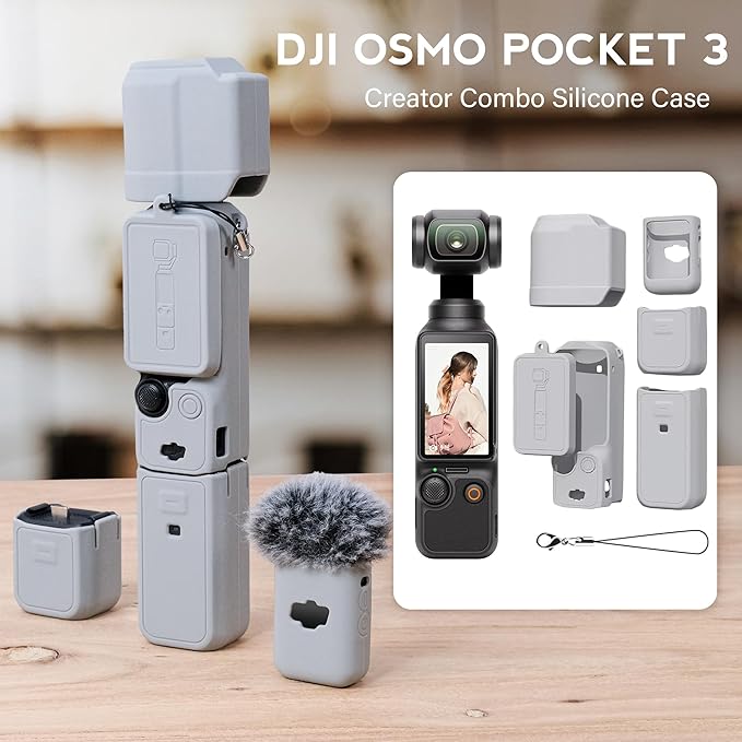 Protective Case for DJI Osmo Pocket 3 / Xtra Muse Camera, Soft Silicone Grip Cover with Screen Protection & Mic, Lightweight, Anti-Scratch, for Travel, Vlogging, Daily Filming – Grey