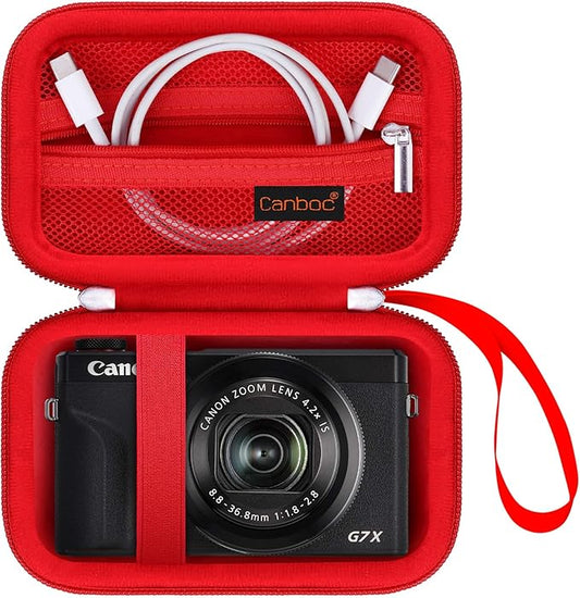 Canboc Carrying Case for PowerShot G7 X Mark III/ G7X Mark II Digital 4K Vlogging Camera, SX740 SX730 Camera Bag, Zipper Mesh Pocket fits USB Cable, Batteries, Red