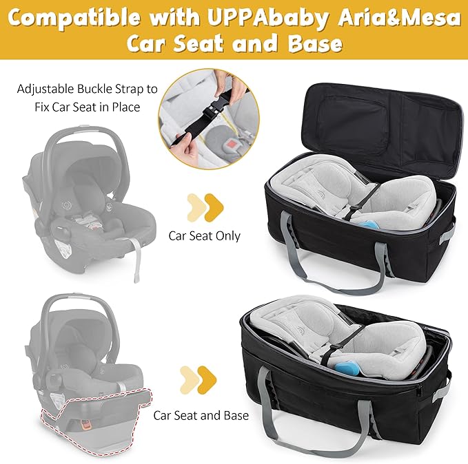 Car Seat Travel Bag with Wheels Compatible with UPPAbaby Aria and Mesa, Infant Padded Car Seat Carrier for Airport, Car Seat Gate Check Bag for Travel with Luggage Tag, Black, Bag Only