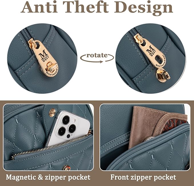Montana West 3Pcs Anti Theft Backpack Purse for Women Small Quilted Backpack Set