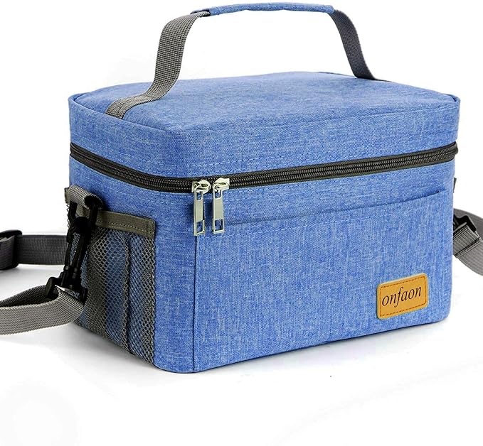 ONFAON Lunch Bag for Men/Women, Insulated Reusable Lunch Box Leakproof Cooler Tote Bag Freezable with Adjustable Shoulder Strap for Office Work Picnic Beach(Blue)