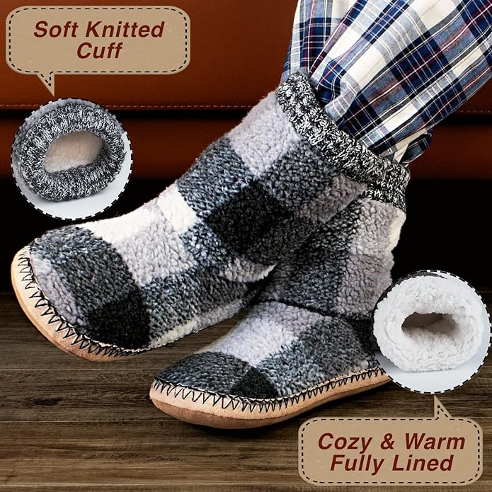 cosyone1997 Boot Slippers for Men Indoor Soft Sole, Warm Fuzzy Slipper Socks with Non Slip Grips