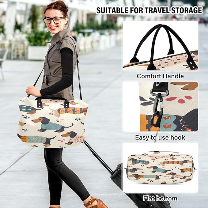 Travel Duffle Bag, Dachshund Dogs Gym Bag with Storage Bag Weekender Overnight Bag for Men Women Trip Sports Yoga