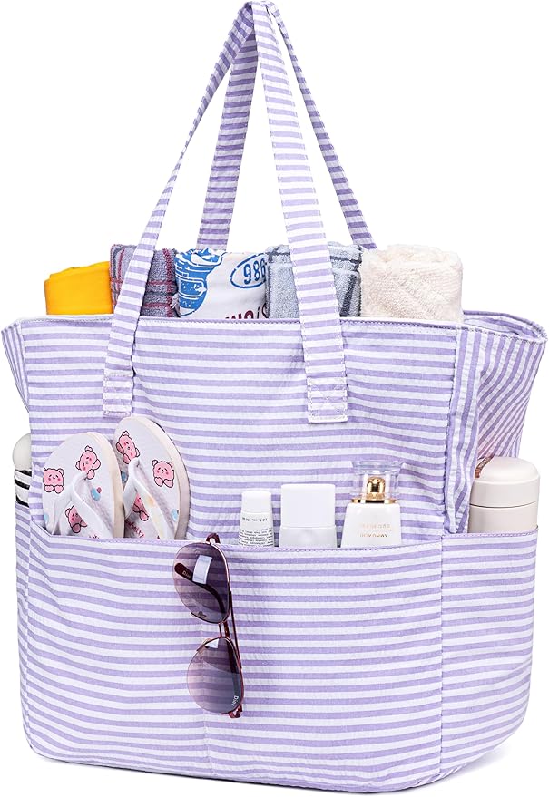 LEDAOU Large Beach Bag Women Waterproof Sandproof Zipper Beach Tote Pool Bag for Swim Gym Grocery Travel with Wet Pocket | Waterproof, Sandproof, Zipper, Pool, Gym, Grocery