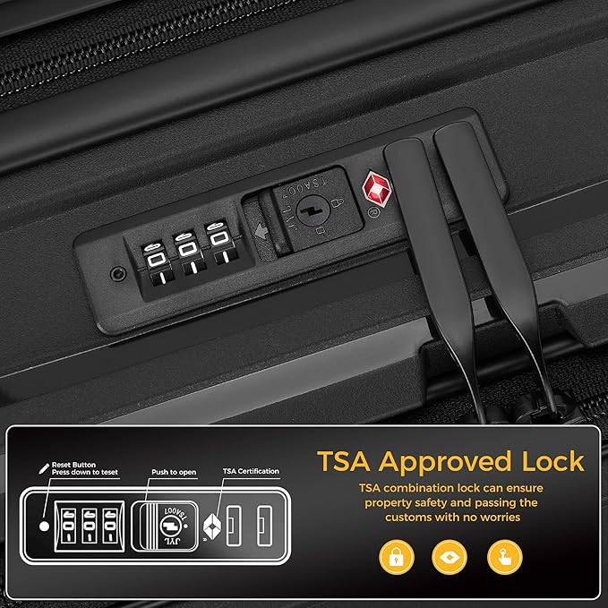 20“ Expandable Carry on Luggage Front Opening, 22x14x9 Airline Approved Hardshell Spinner Suitcase with Wheels, TSA Lock, Lightweight Travel Luggage (Black, 20 inch)