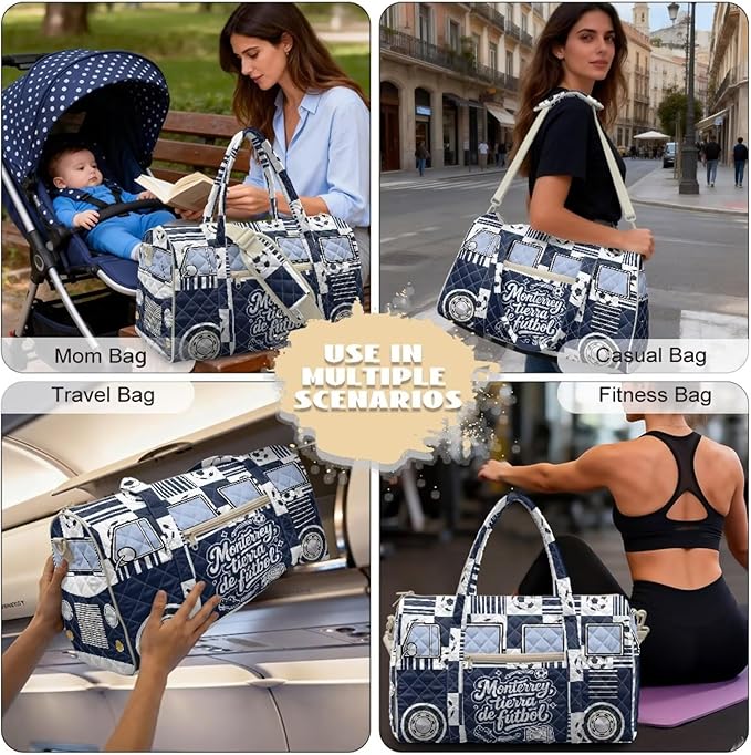 COEQINE Quilted Tote Bag Large Car，Monterrey Van Car Themed Men Purses Backpack Travel Duffle Bag for Weekender Gym Workout