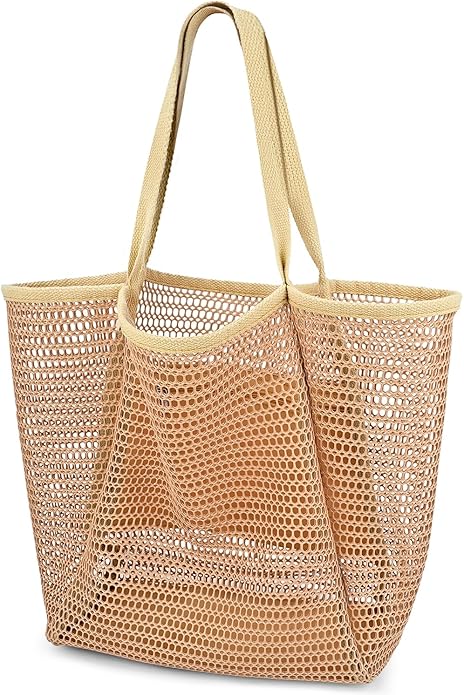 Iioscre Beach Bag for Women, Causal Hobo Pool Bags with Zipper Inner Pocket, Foldable Swim Tote Bag for Vacation Essentials