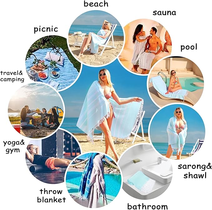 Beach Towel 2 Pack,Sand Free Beach Towels Oversized 39 x 72,Turkish Beach Towel Quick Dry Towel,Lightweight Pool Towels for Adults Travel Towel,Cool Beach Accessories Super Absorbent Towels