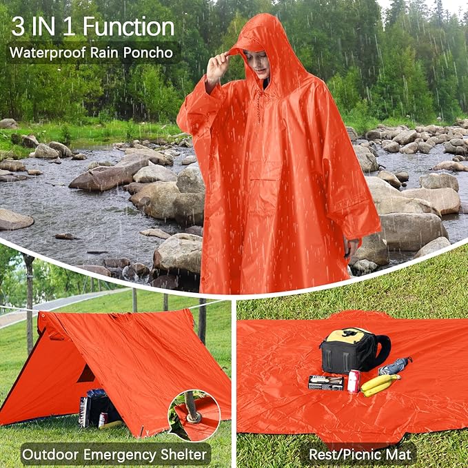 NUUR Rain Poncho for Women Adults Unisex Hooded Zipper Raincoat Waterproof Reusable Hiking Rain Coat with Pockets