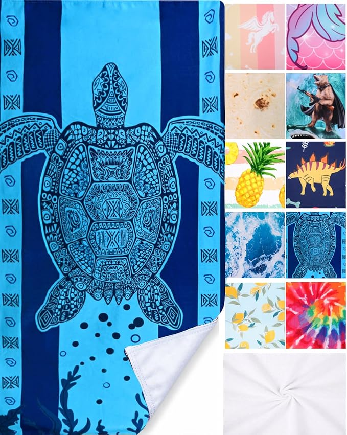 LIVILAN Microfiber Blue Sea Turtle Beach Towel Blanket, Thin Lightweight Absorbent Quick Dry Sand Free Swimming Bath Shower Pool Towels Sea Turtle Gifts for Men Women Girls, 30 X 60
