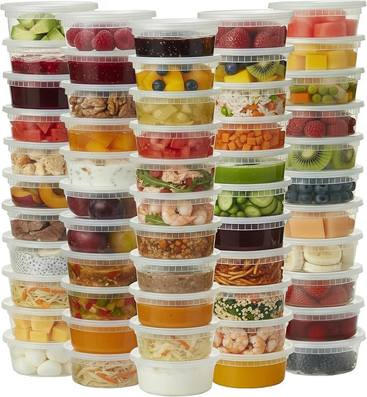 Plastic Deli Containers with Lids 8 oz (Pack of 50) – Leak-Proof, BPA-Free Food Storage Containers for Soup, Slime & Meal Prep, Stackable, Microwave, Dishwasher Safe, Reusable Clear Plastic