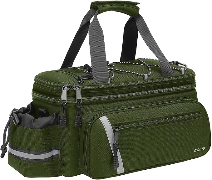 MOSISO Bike Rack Bag with Rain Cover, Bike Trunk Cooler Handag Insulated Bicycle Rear Seat Pouch with 2 Side Foldable Panniers, 8L Cycling Backseat Storage Cargo Saddle Shoulder Bag, Army Green