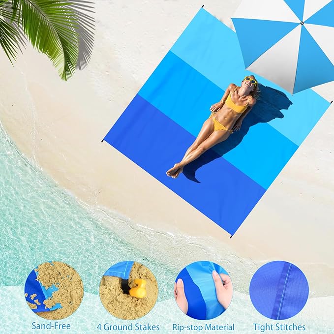 BYDOLL Beach Blanket 78''X81'' Waterproof Sandproof Suits1-4 Adults Oversized Lightweight Large Blanket Picnic Mat for Beach Sand Free Travel Camping Hiking Picnic