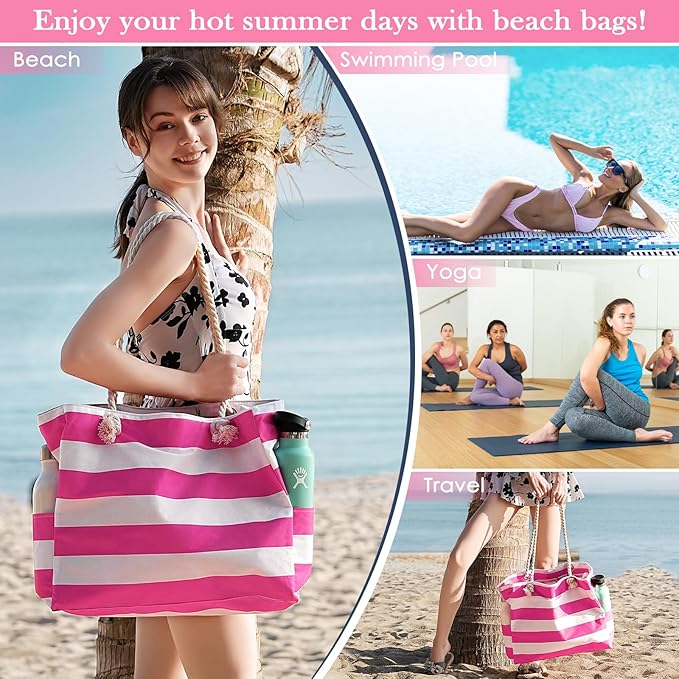 Pleneal Beach Bags For Women - Large Beach Bags with Zipper Waterproof Sandproof Swim Pool Beach Bag