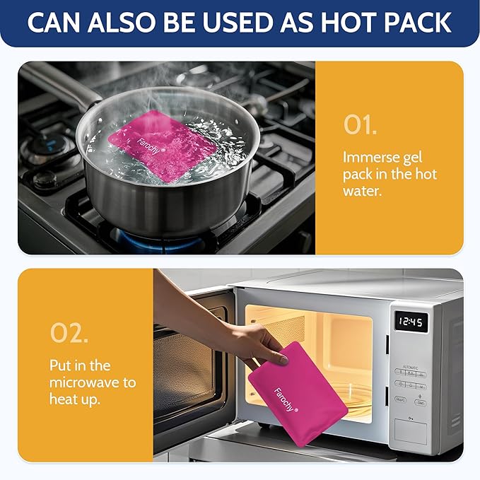 Farochy Reusable Ice Packs for Lunch Boxes - 2PCS Soft Ice Packs Freezer Packs for Cooler Gel Ice Packs, Keep Food Cold or Hot