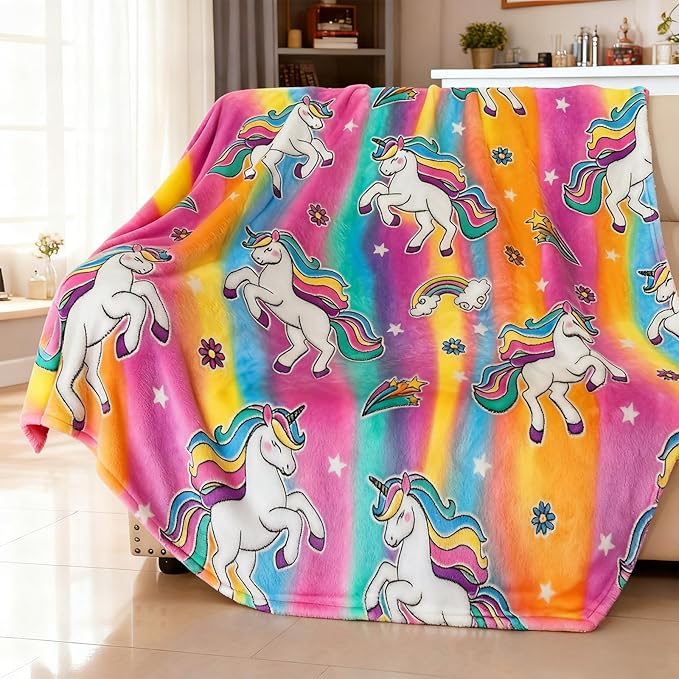 Unicorn Glow in The Dark Blankets for Girls, Kids Blankets for Baby/Toddler, Unicorns Gifts for Girls Age 1-12, Soft Fleece Blanket 40"x 50"