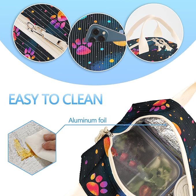 Insulated Lunch Box for Women and Men,Corduroy Lunch Bag for Work,Leakproof Adults Cooler Tote Bag for Offices,Picnic,Travel,Outdoor (Cat's Claw)