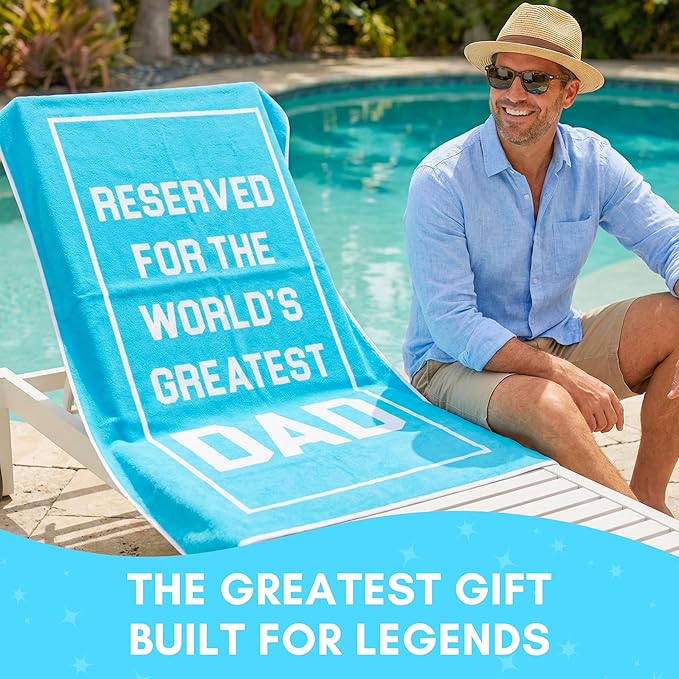 Dad Beach Towel - Best Ever from Daughter Son - Large Microfiber Sand Free Pool Accessories for Men - Unique Birthday Present - Travel Vacation Essentials - 60x30 Turquoise